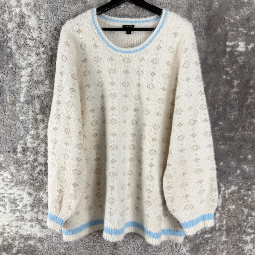 Torrid Plus Sz 3 Fuzzy Metallic Geometric Eyelash Sweater Cream Long Sleeve Wmn